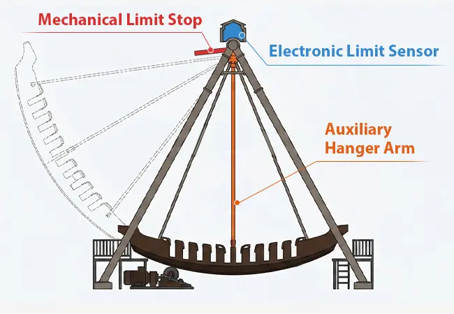 Duel Limit Protecion and Auxiliary Hanger Arm on Pirate Ship Ride