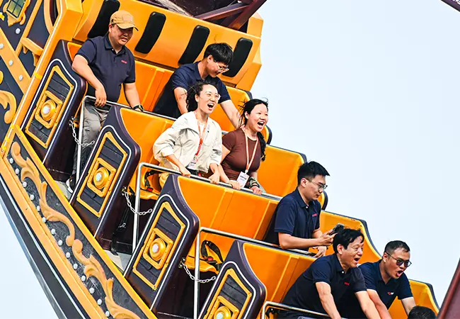 Excited Passengers on Beston 40-Seat Pirate Ship Ride