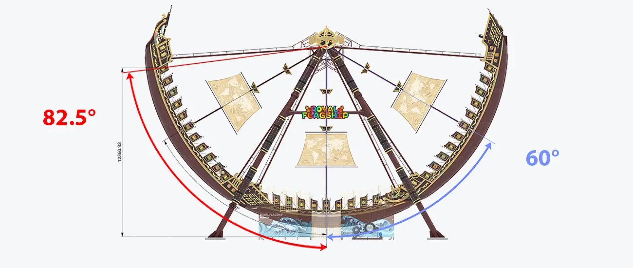 60° Maximum Swing Angle of Beston Royal Flagship Pirate Boat Ride Diagram