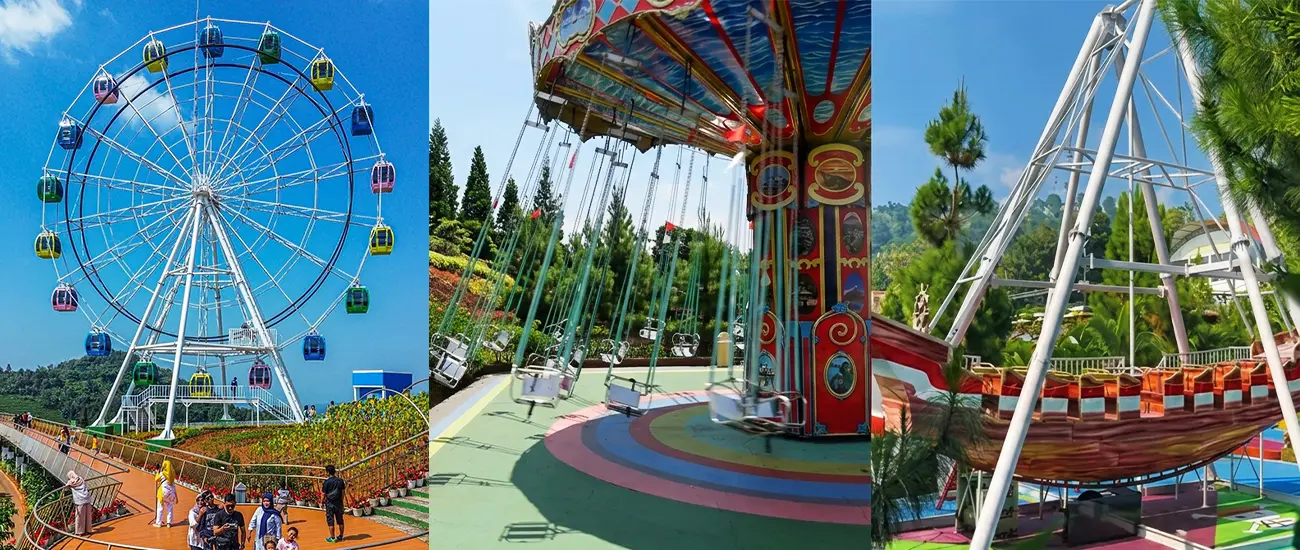 Beston Ferris Wheel, Swing Ride and Pirate Ship Ride with Bright Colors in Florawisata D’Castello