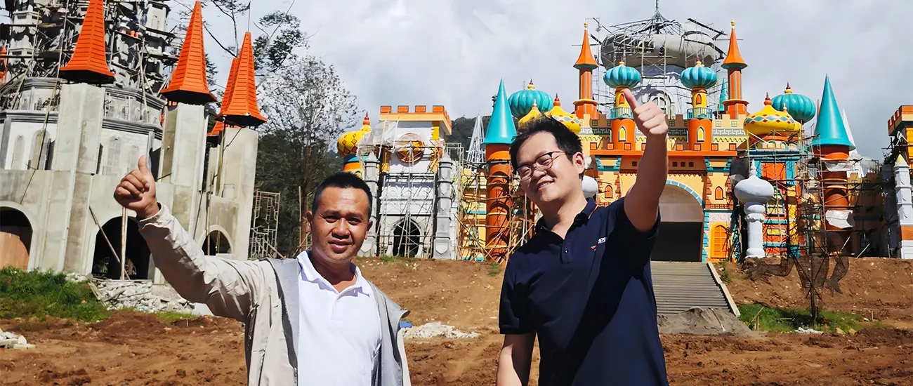 Beston Rides Project Manager with Florawisata D’Castello's Developer in Front of the Park Under Construction in Indonesia