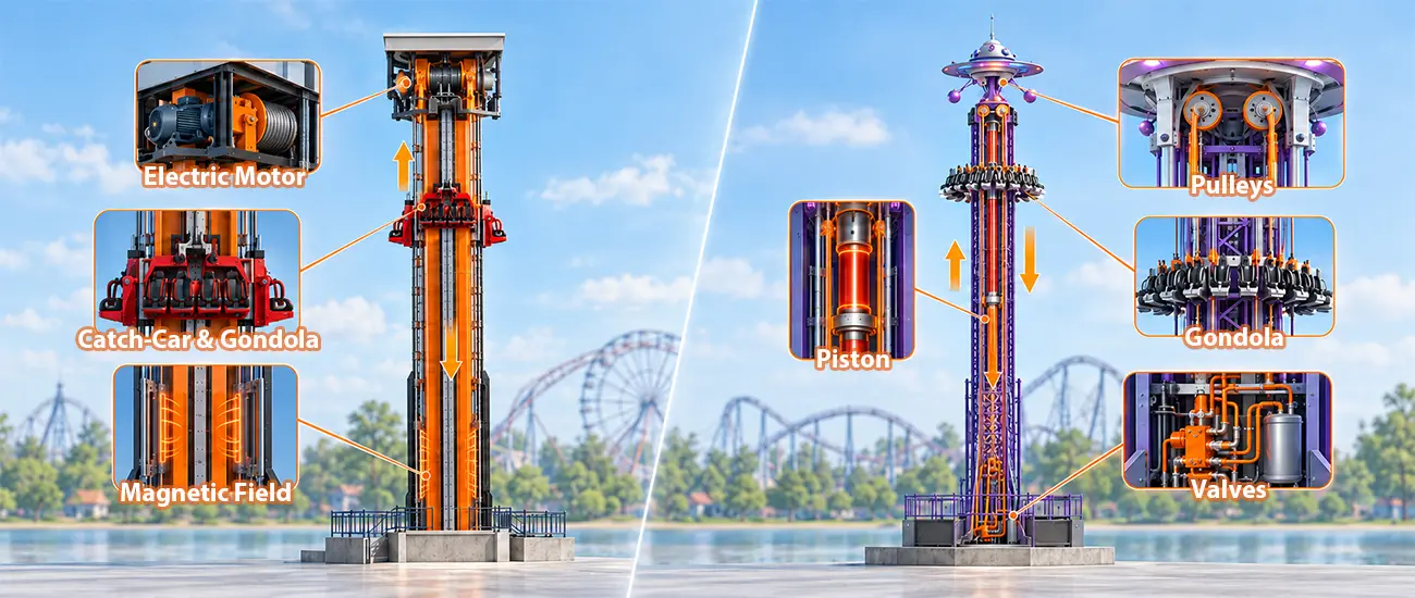 Diagram Of Gravity-Driven And Pressure-Driven Drop Tower Mechanisms